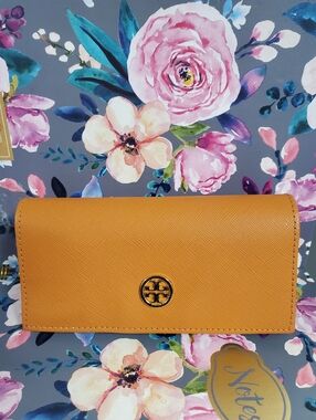 Tory Burch Mustard Yellow Leather Eyeglass Case